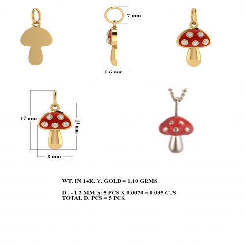 Diamond Mushroom Pendant With Black Enamel