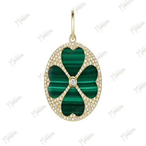 Malachite Diamond Clover Pendant 20mm