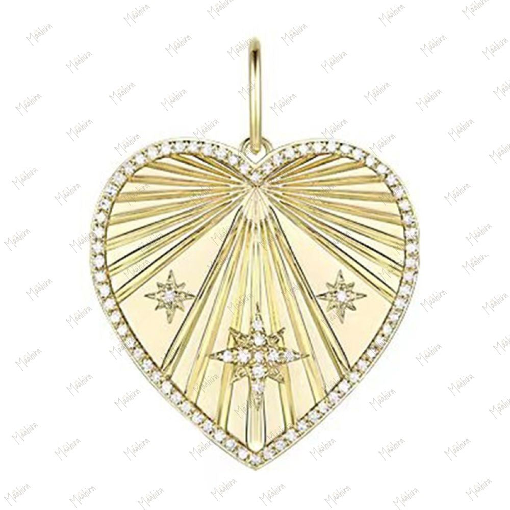 Diamond Heart Rays Pendant With Star 22mm