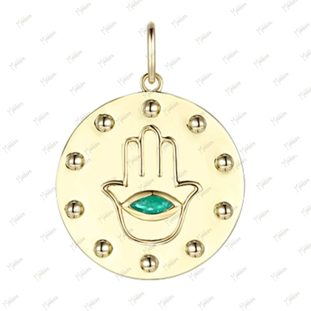 Emerald Hamsa Pendant 22mm