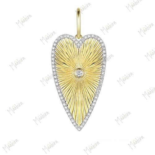 Diamond Long Heart Rays Pendant 25x12mm