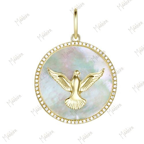 Mother of Pearl Diamond Eagle Pendant 20mm