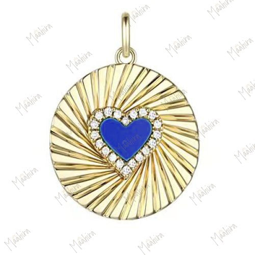 Lapis Diamond Swirl Rays Pendant of Heart 15mm