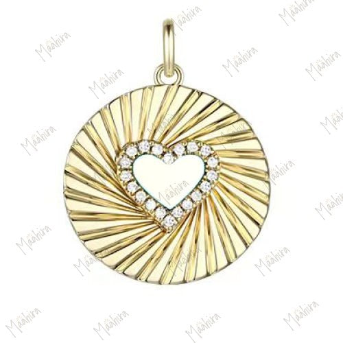 Lapis Diamond Swirl Rays Pendant of Heart 15mm
