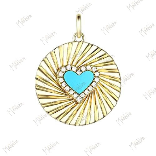 Lapis Diamond Swirl Rays Pendant of Heart 15mm