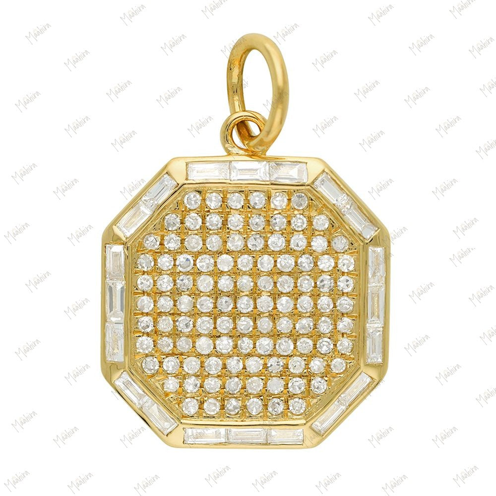 Octagon Shape Baguette Diamond Pendant 15mm