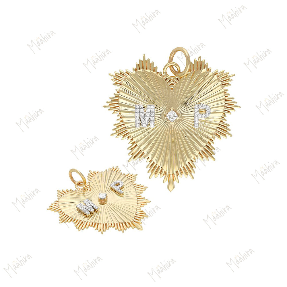 Diamond Alphabet Letter D R Z Pendant Of Heart 30x30mm