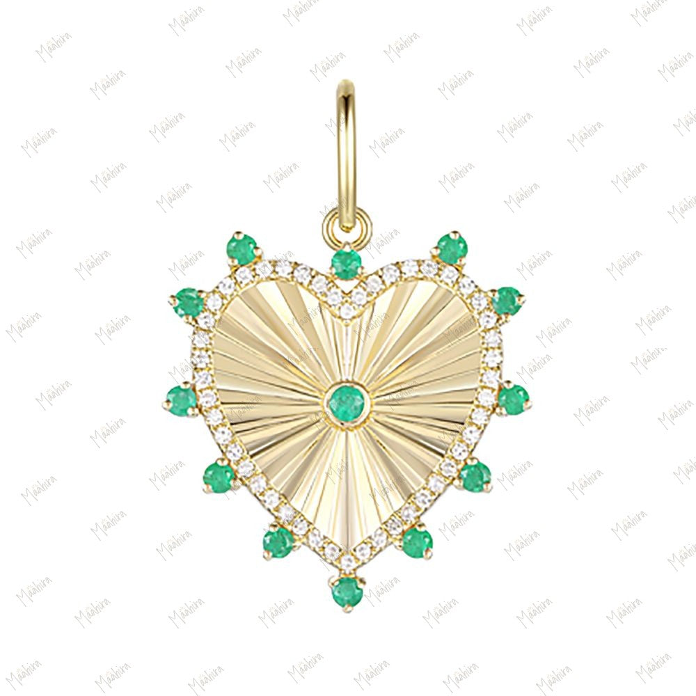 Diamond & Emerald Heart Pendant 19mm