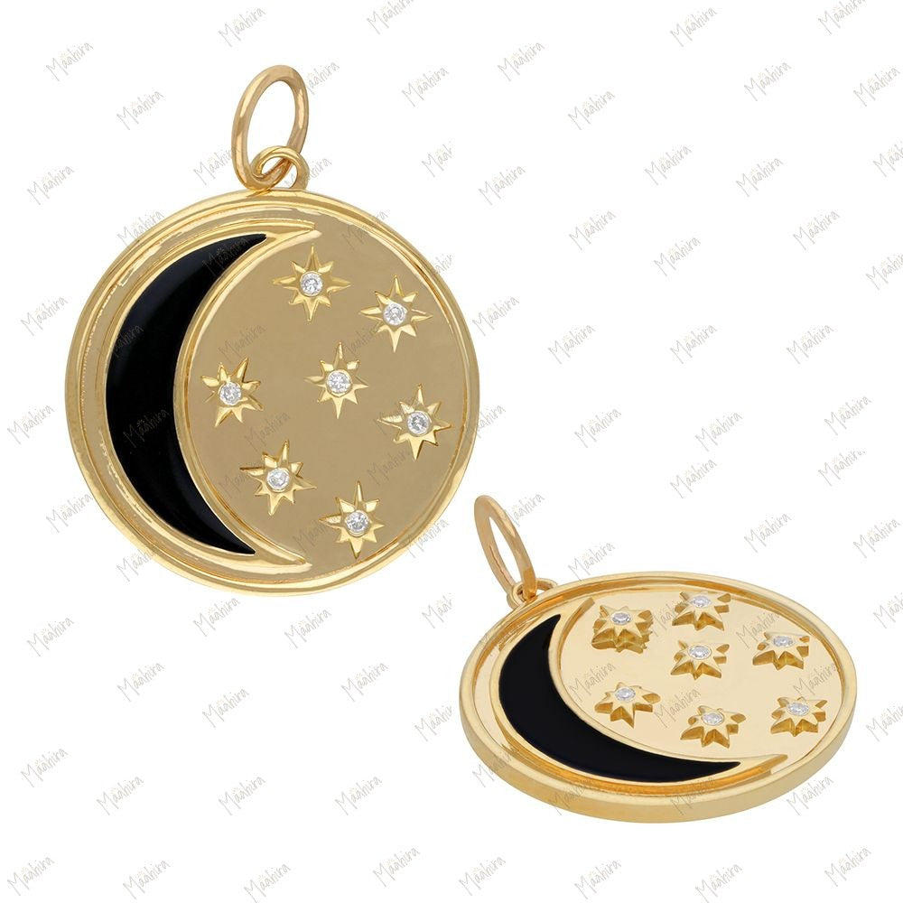Diamond Turquoise Enamel Moon & Star Pendant 20mm