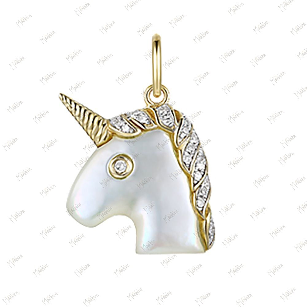 Diamond & White Stone Unicorn Pendant 13x12mm