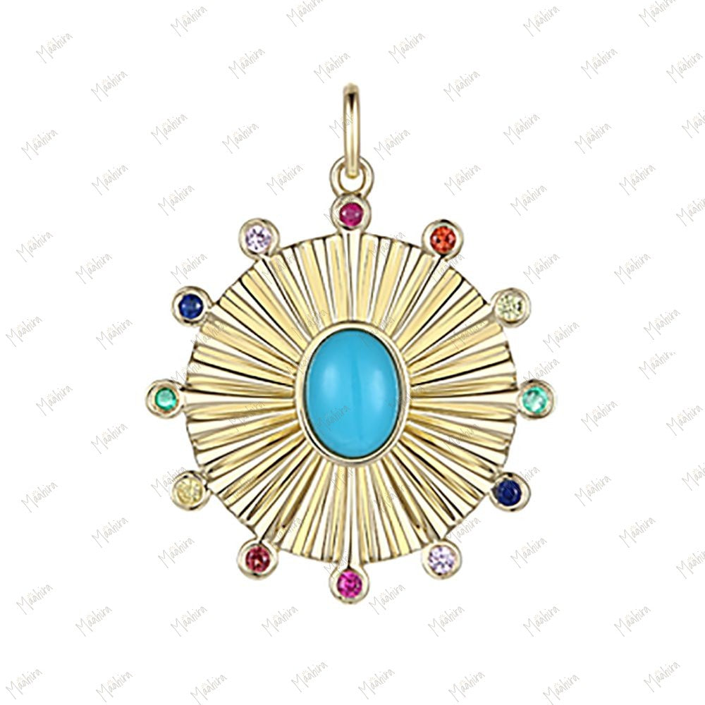 Lapis & Multicolor Sapphire Round Pendant 20mm
