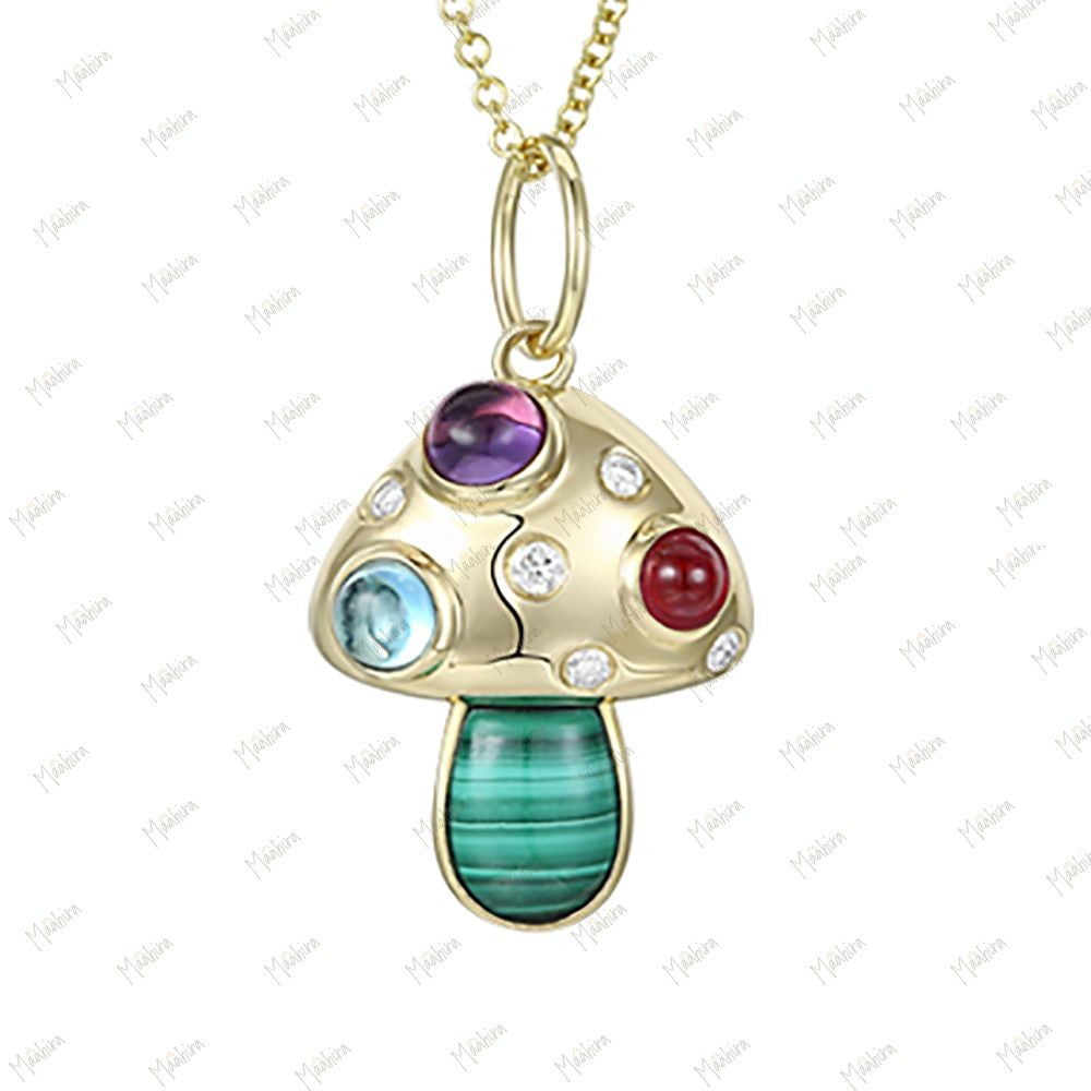 Diamond & Multicolor Mushroom Pendant 20x14mm