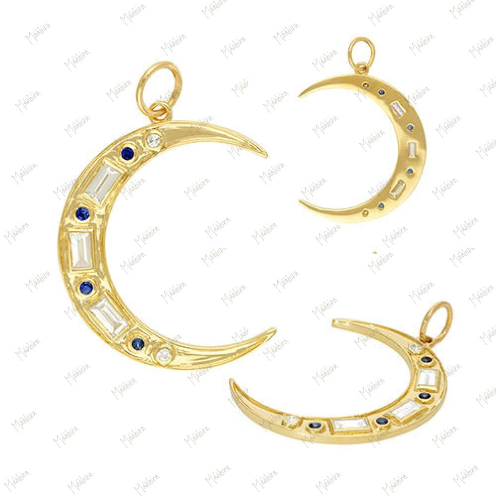 Diamond & Blue Sapphire Moon Pendant 23x27mm