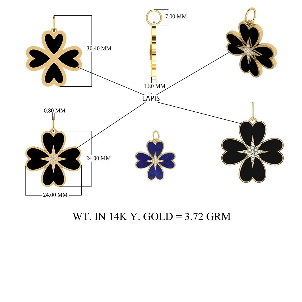 Lapis & Diamond Clover Pendant 24mm