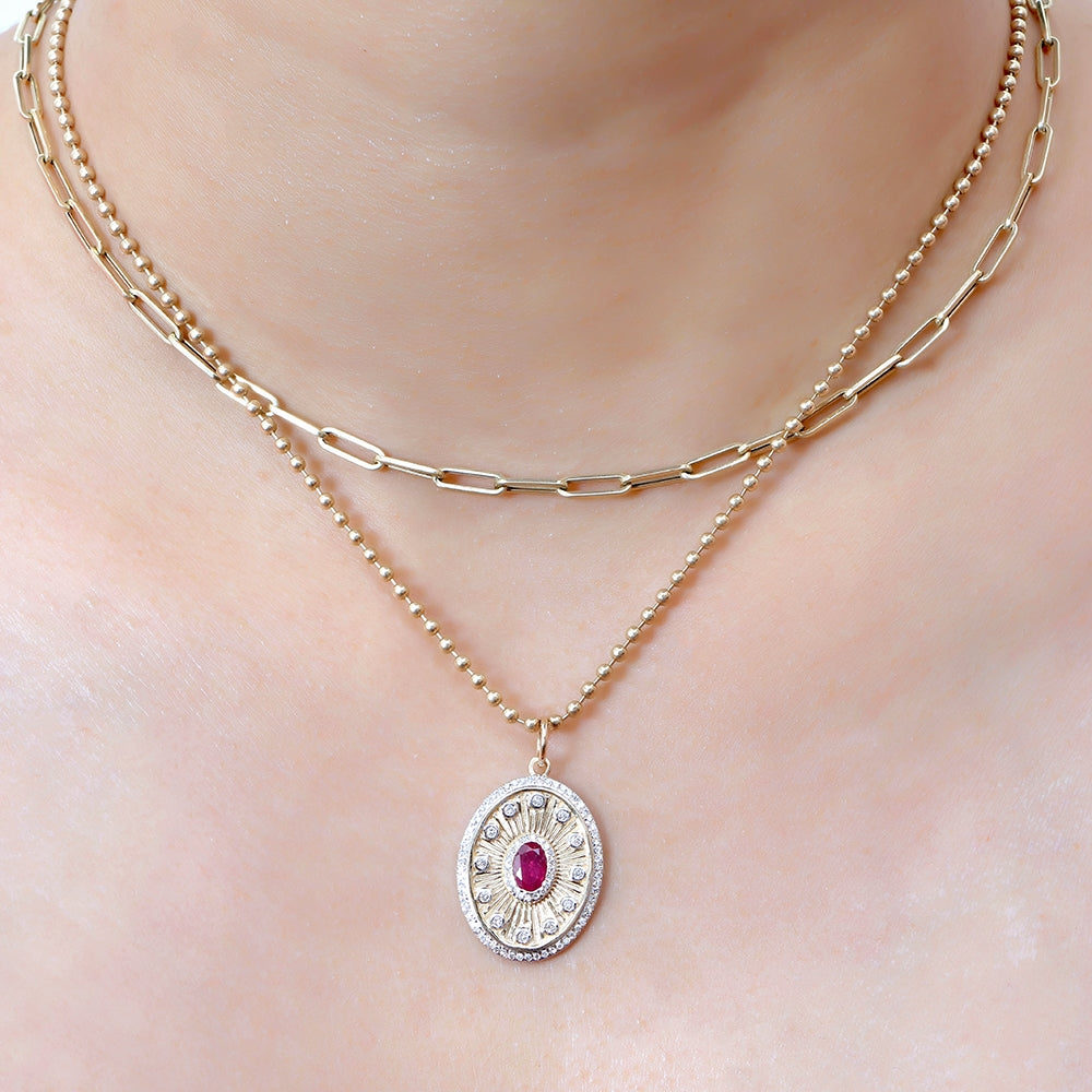 Oval Shape Gold Diamond & Emerald Pendant 17x22mm