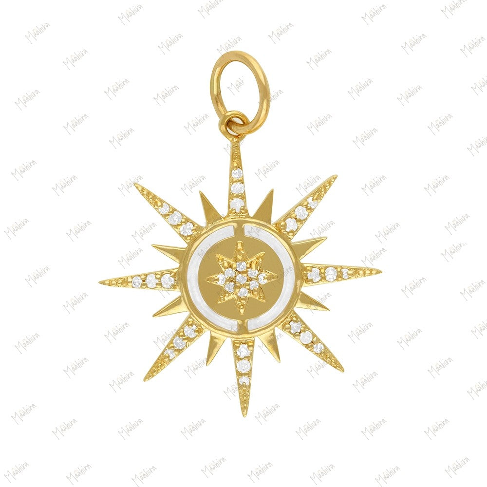 Diamond & White Enamel Star Pendant 21mm
