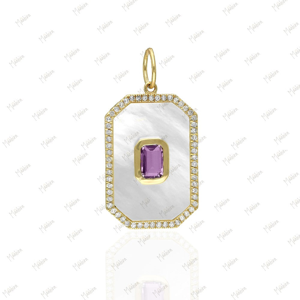 Diamond Amethyst/Mop Pendant 16.70x23.80mm