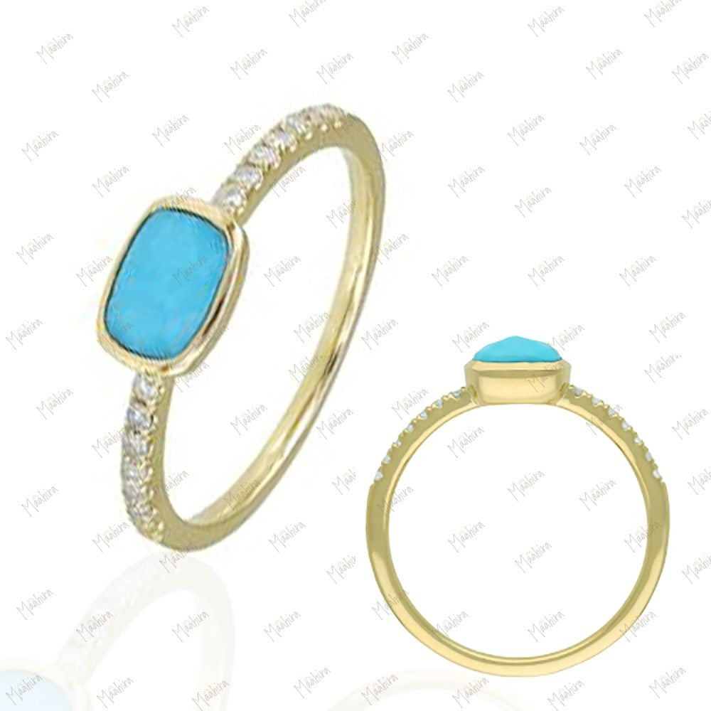 Cushion-Cut Turquoise Diamond Ring – US Size 5