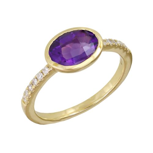 Diamond & Amethyst Oval Shape Ring