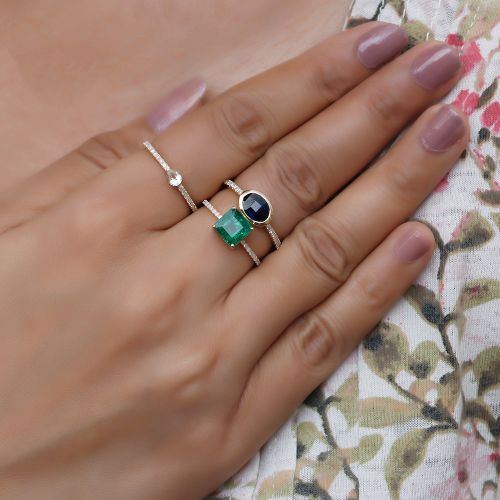 Emerald & Diamond Ring 7mm