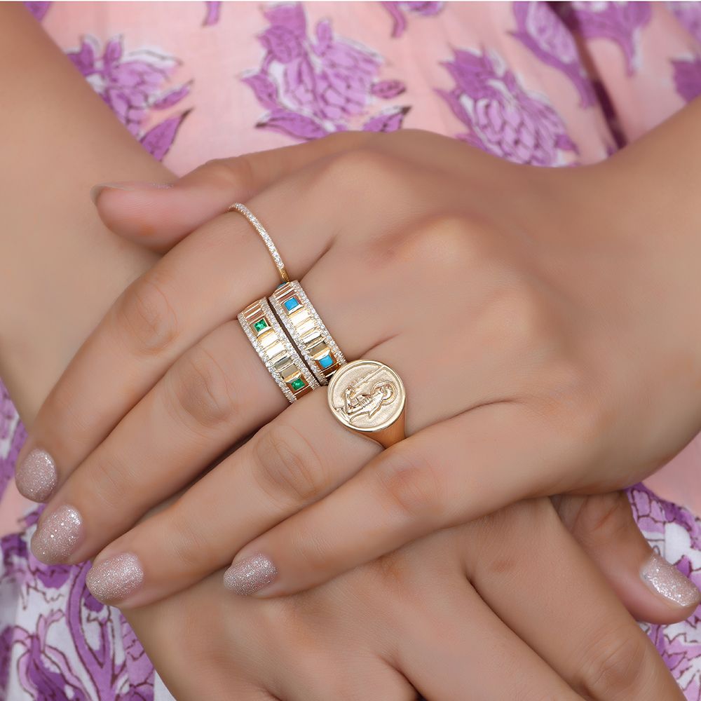 Diamond & Emerald Band Ring in US Size 6/8