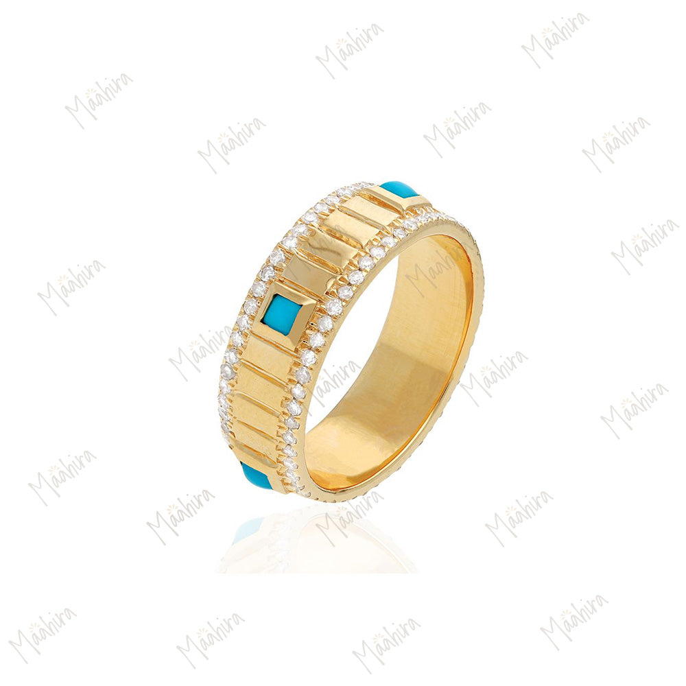 Diamond & Emerald Band Ring in US Size 6/8