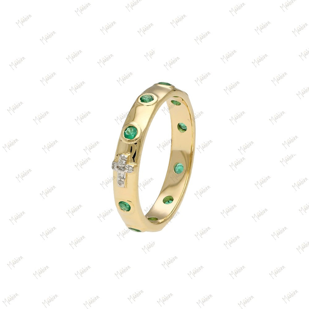 Diamond Emerald Band Ring in US size-7