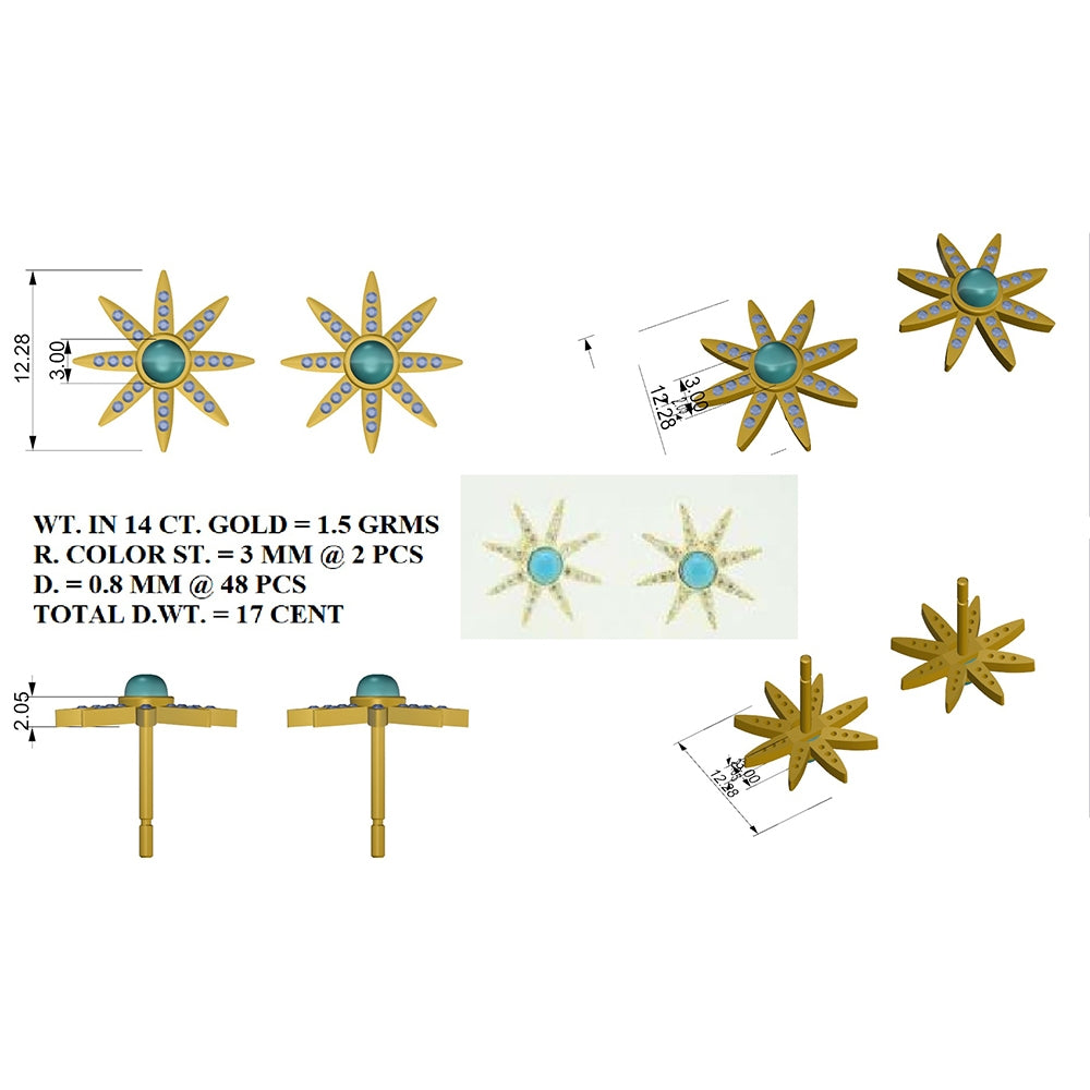 Diamond Star Studs With Turquoise