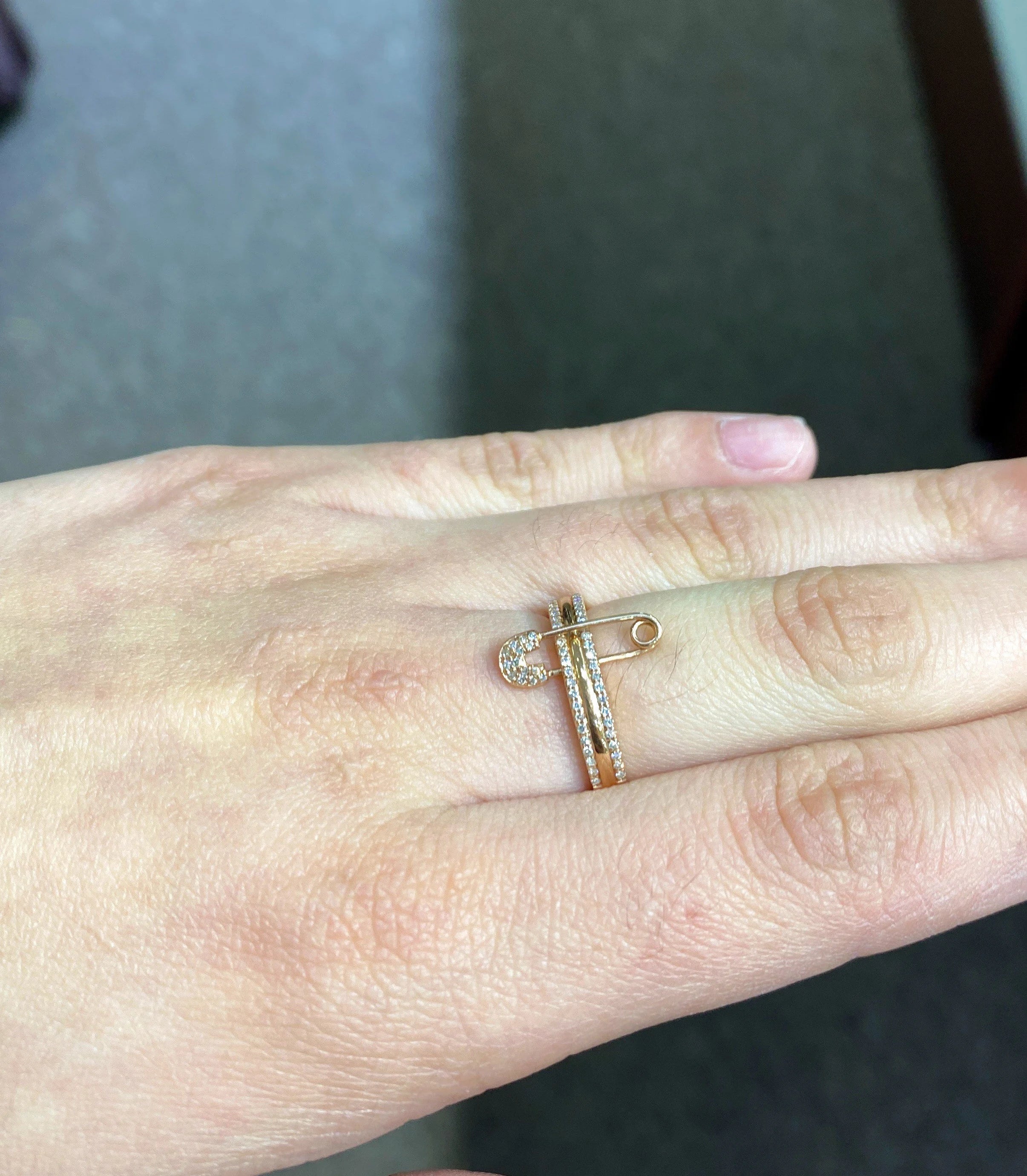 Diamond Safety Pin Ring-6.5