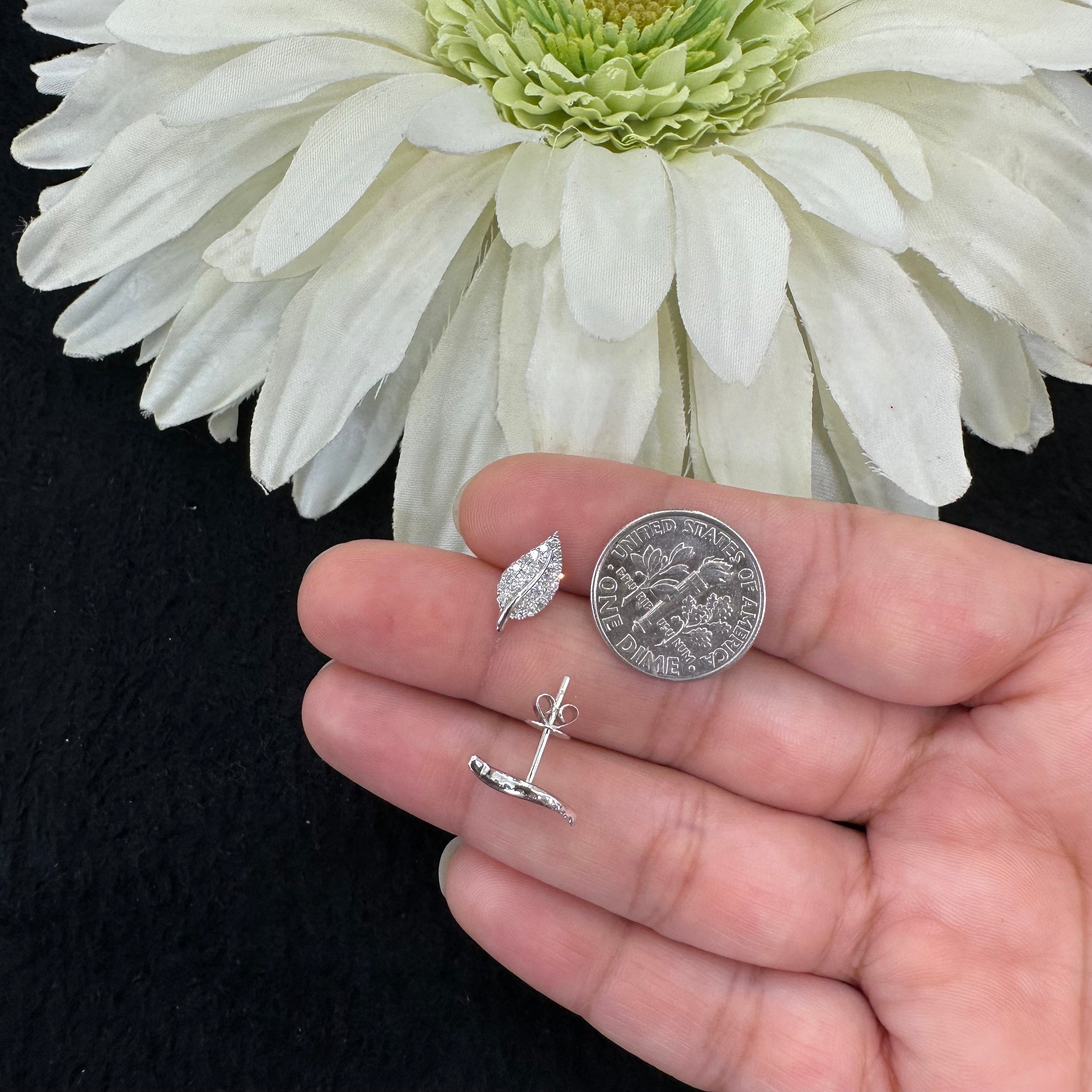 Diamond Leaf Stud Earrings