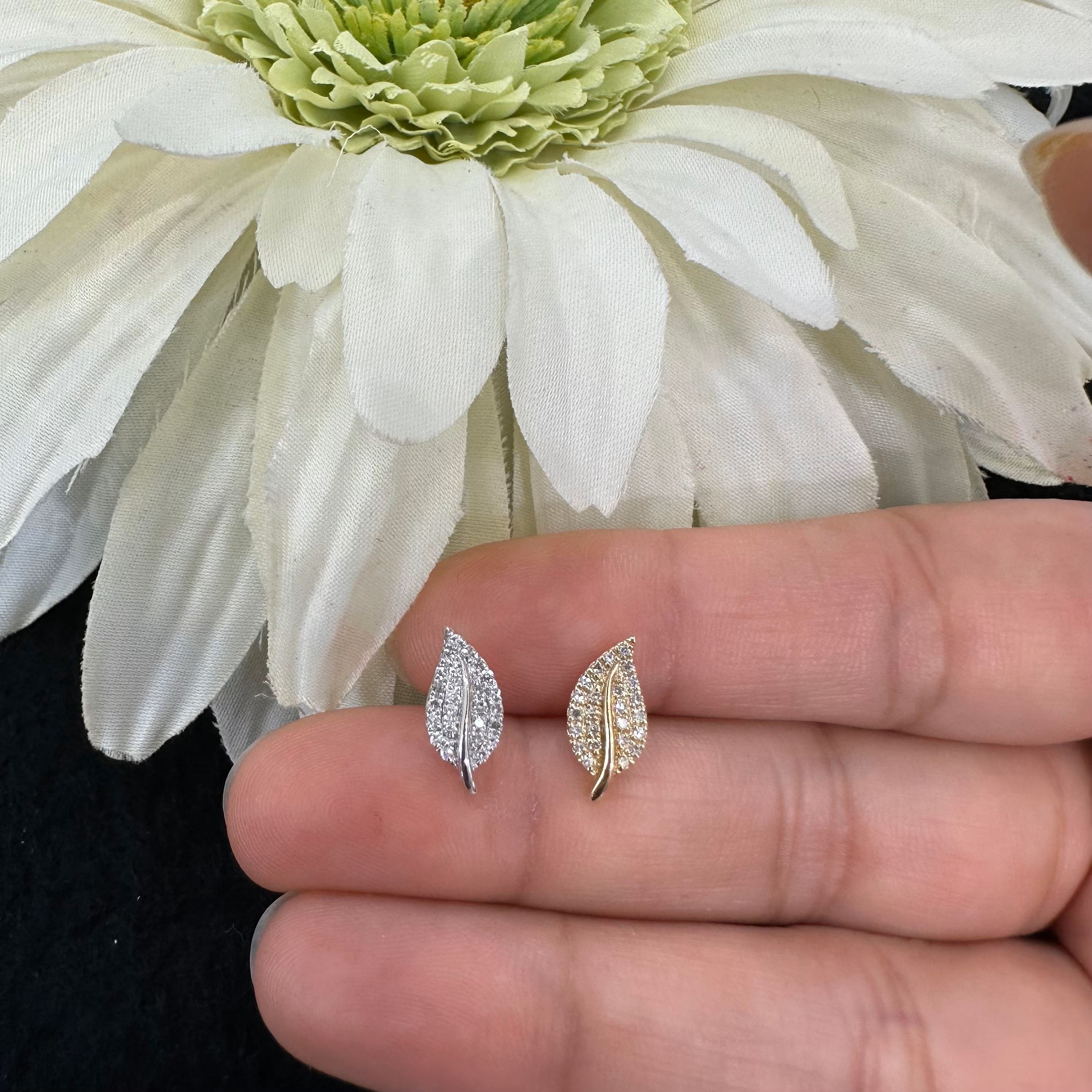 Diamond Leaf Stud Earrings