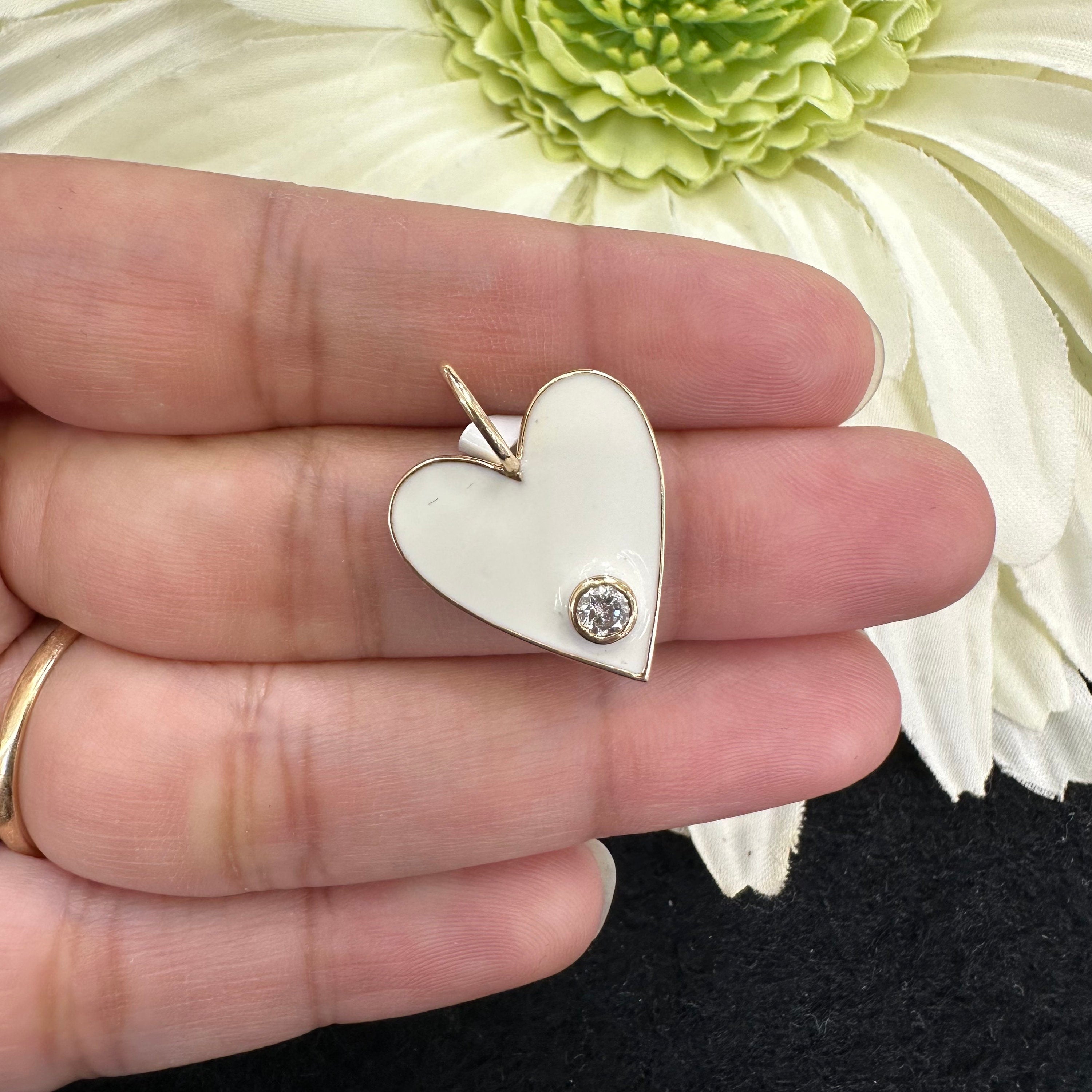 Diamond Studded Enamel Heart Pendant