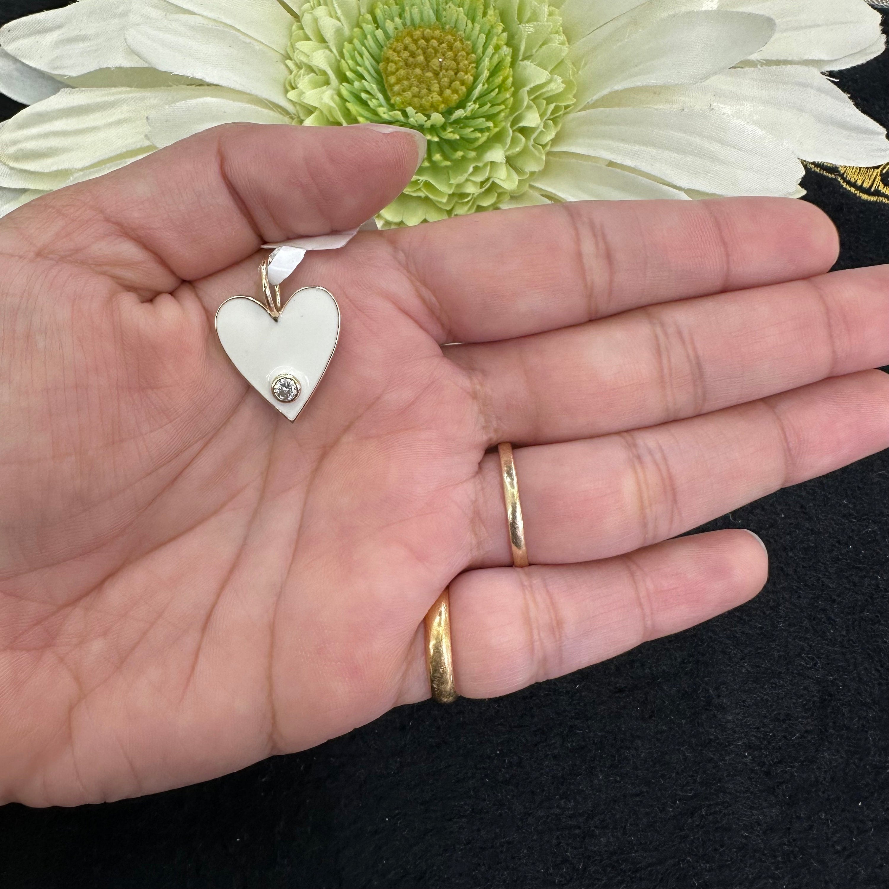 Diamond Studded Enamel Heart Pendant