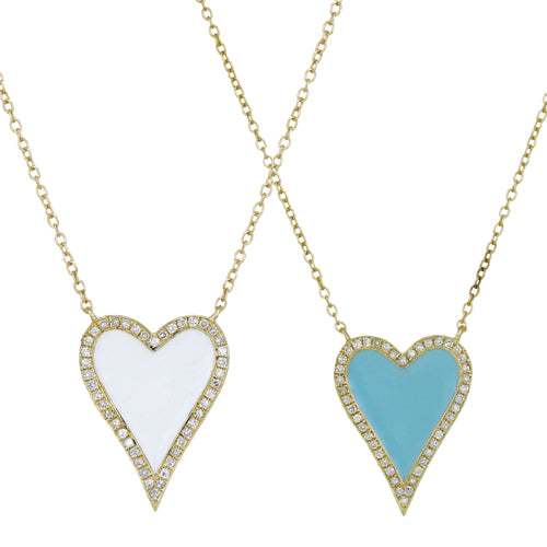 Diamond Heart Shape Necklace With Turquoise & White Enamel