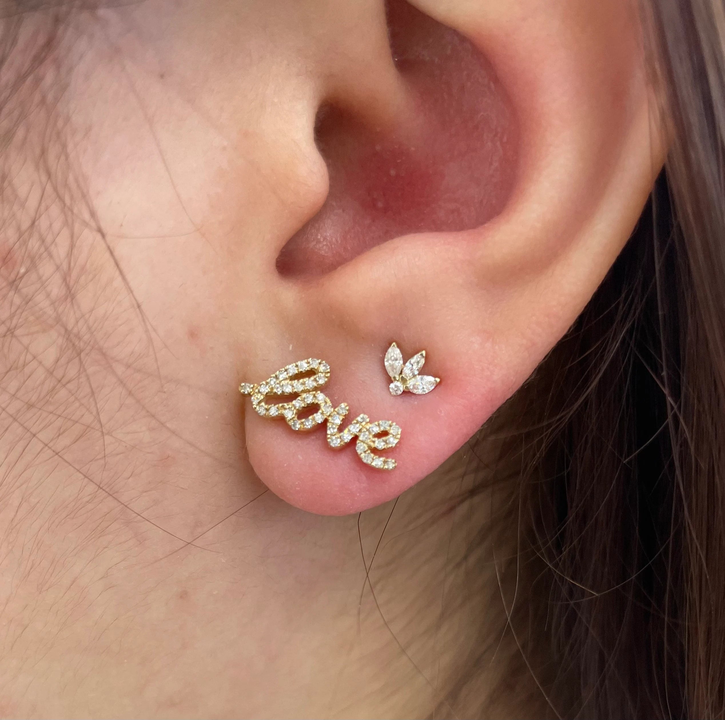 Diamond Love Studs 6.70X15.30mm