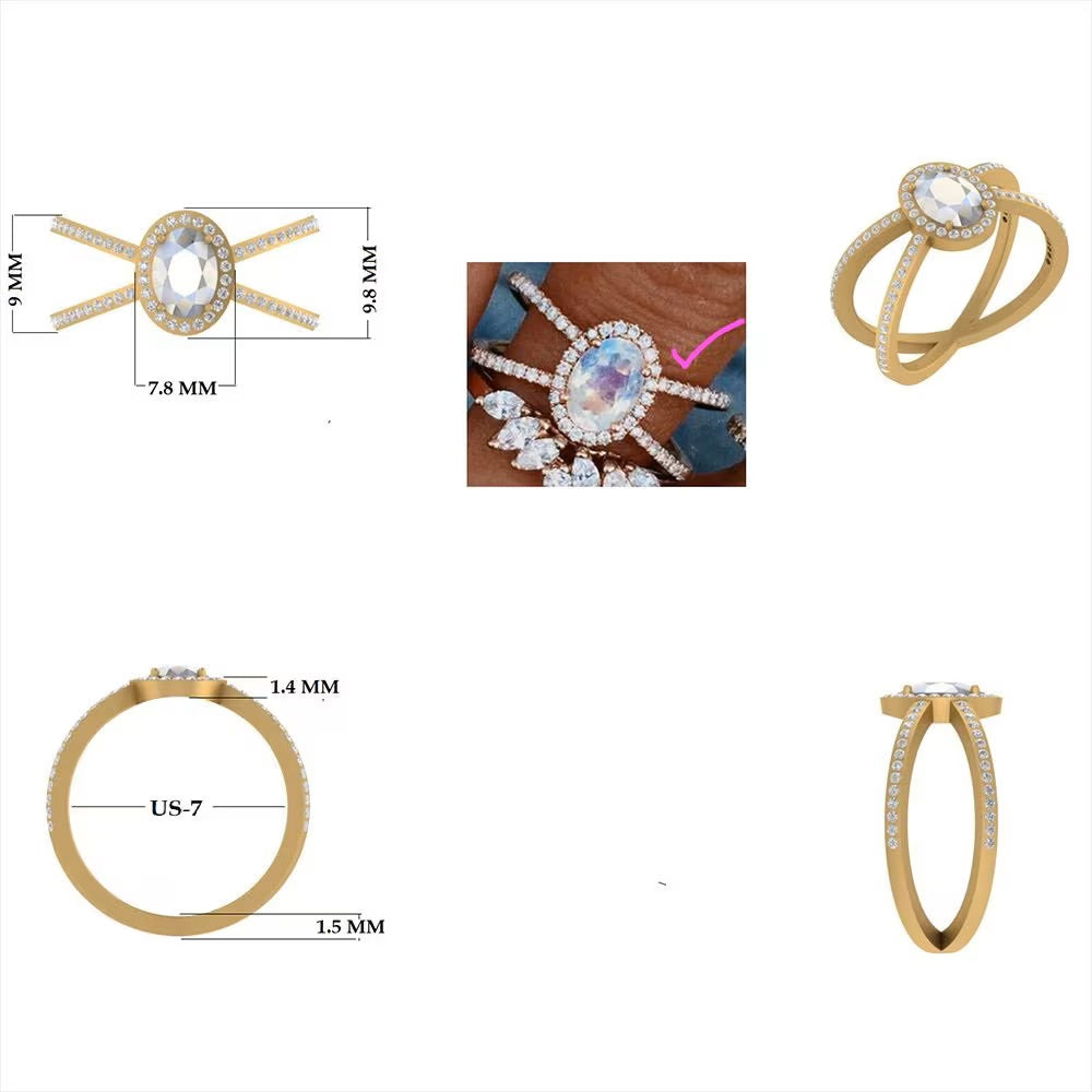 Diamond Rainbow Moonstone Orbit Ring
