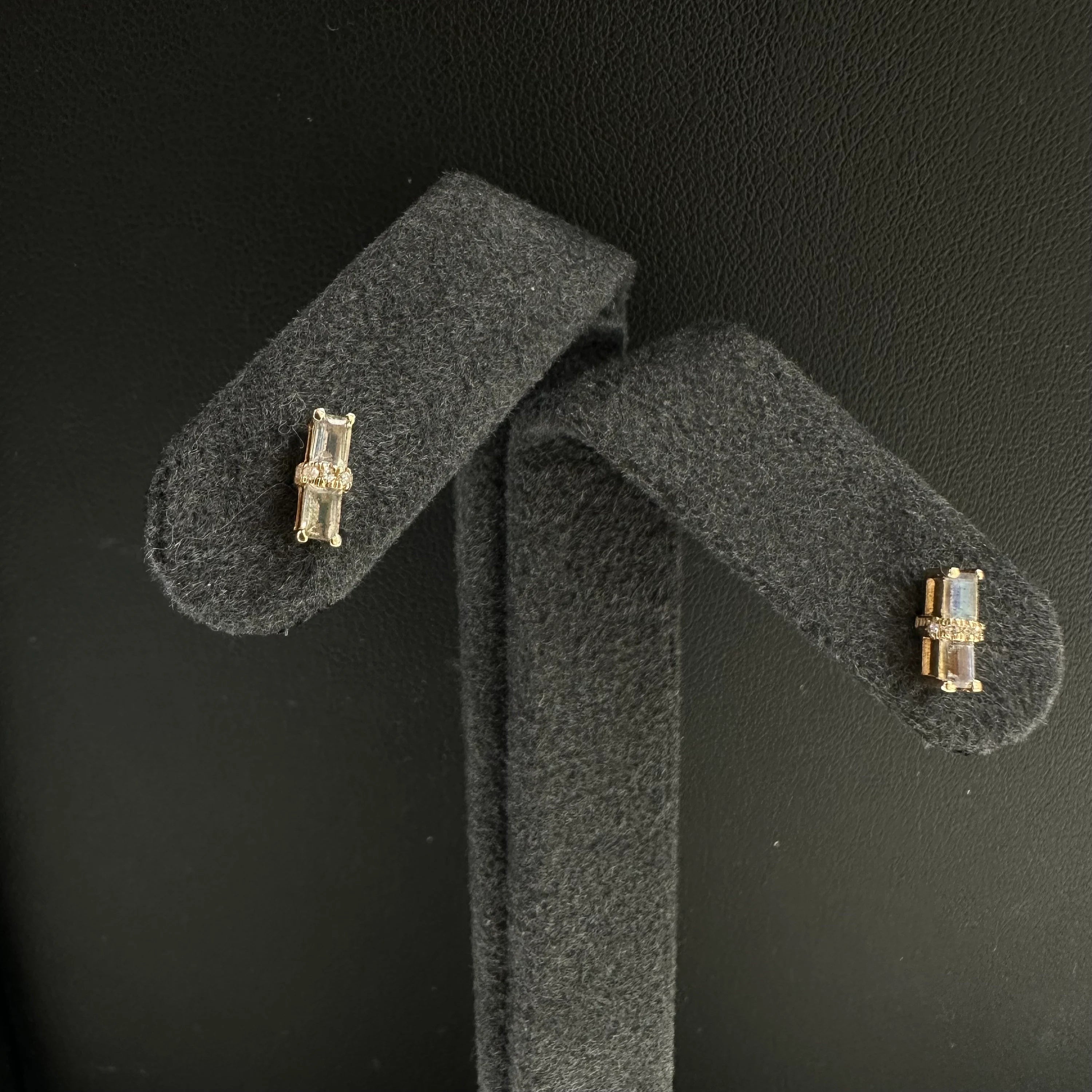 Diamond And Rainbow Moonstone Ear Studs