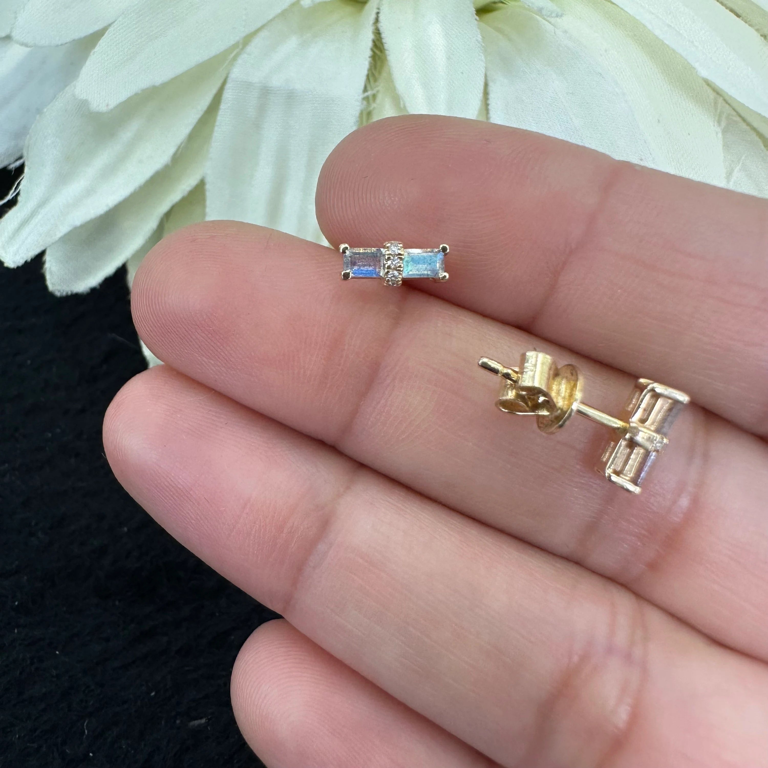 Diamond And Labradorite Bar Studs