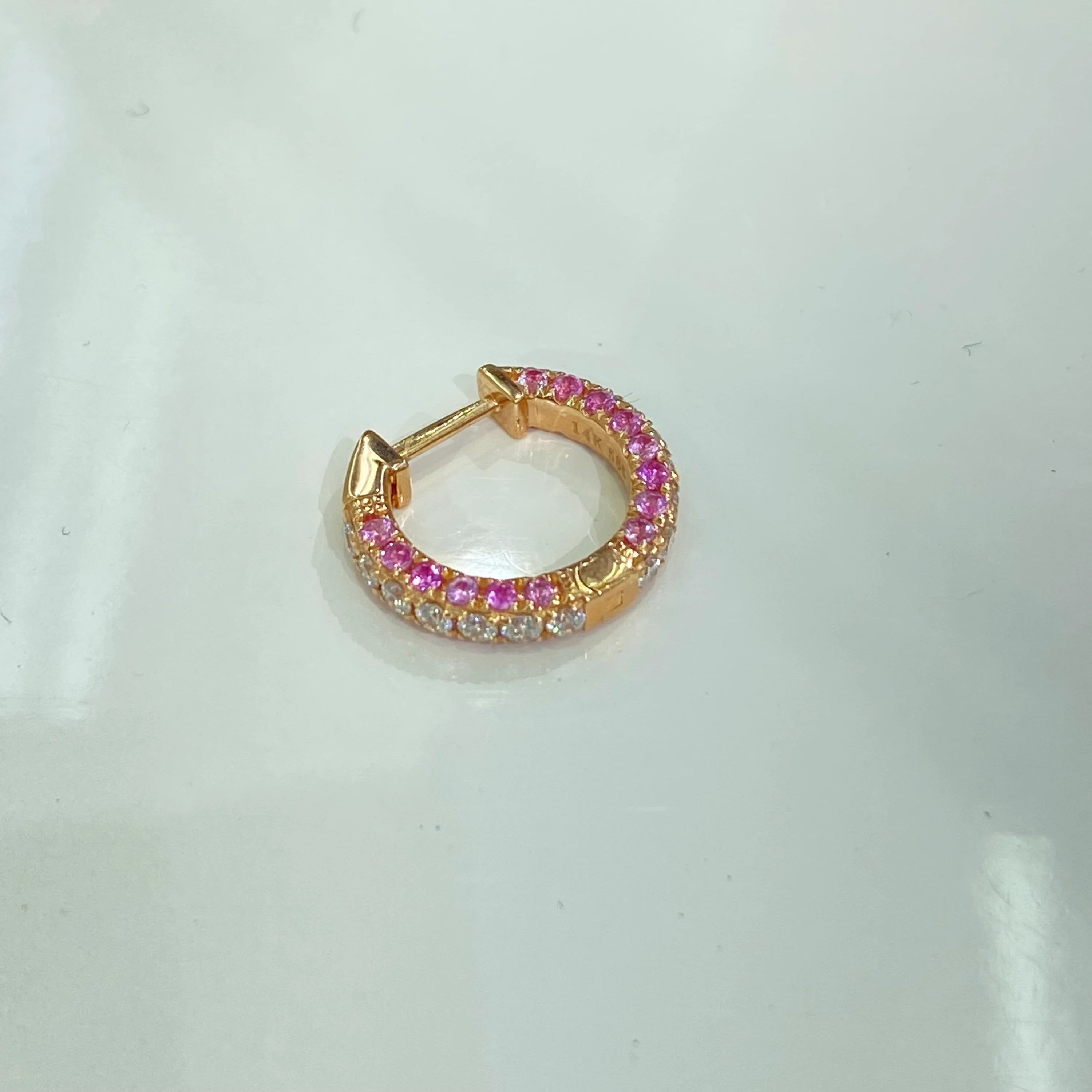 Diamond & Pink Sapphire Huggies