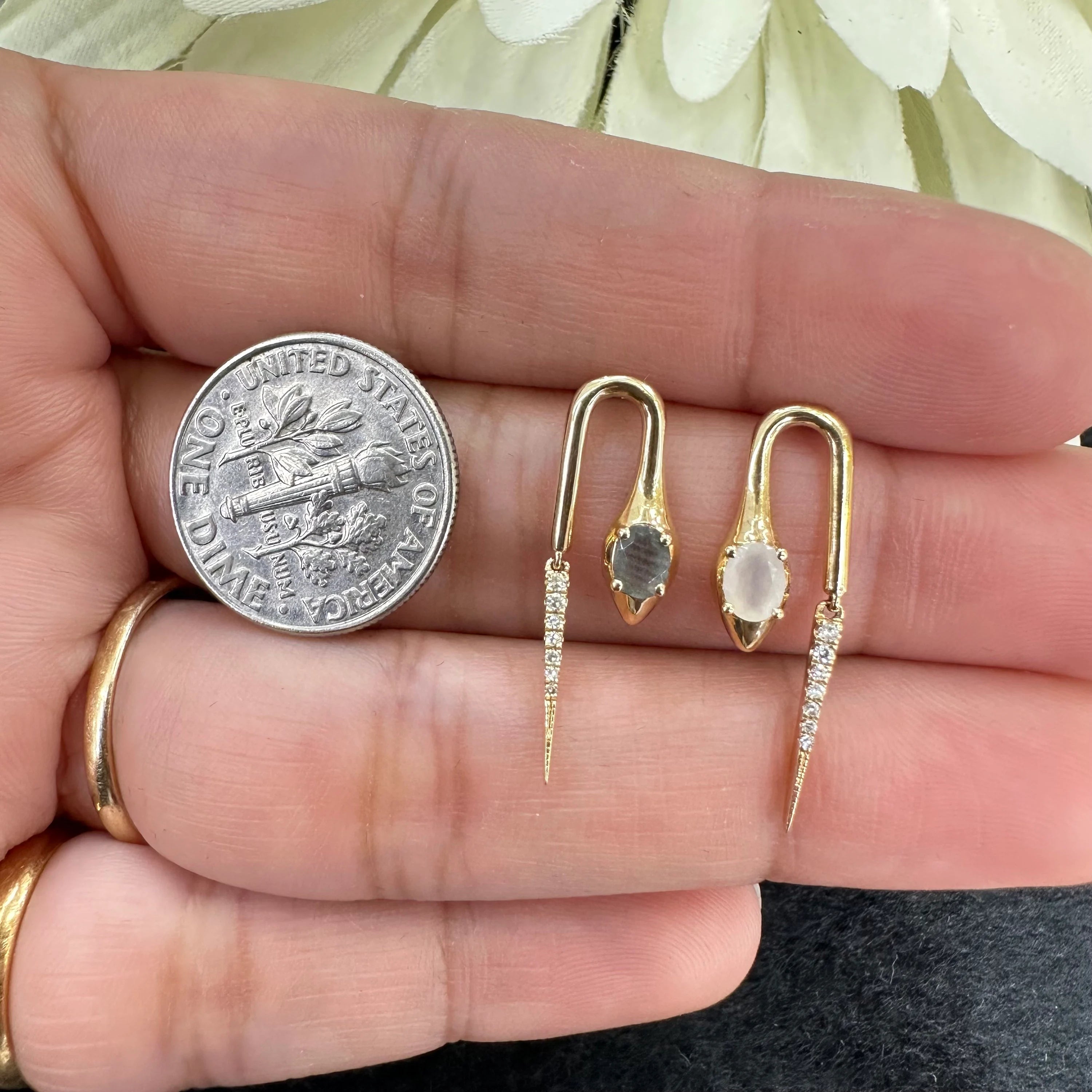 Diamond Rainbow Moonstone Labradorite Mini Danglers
