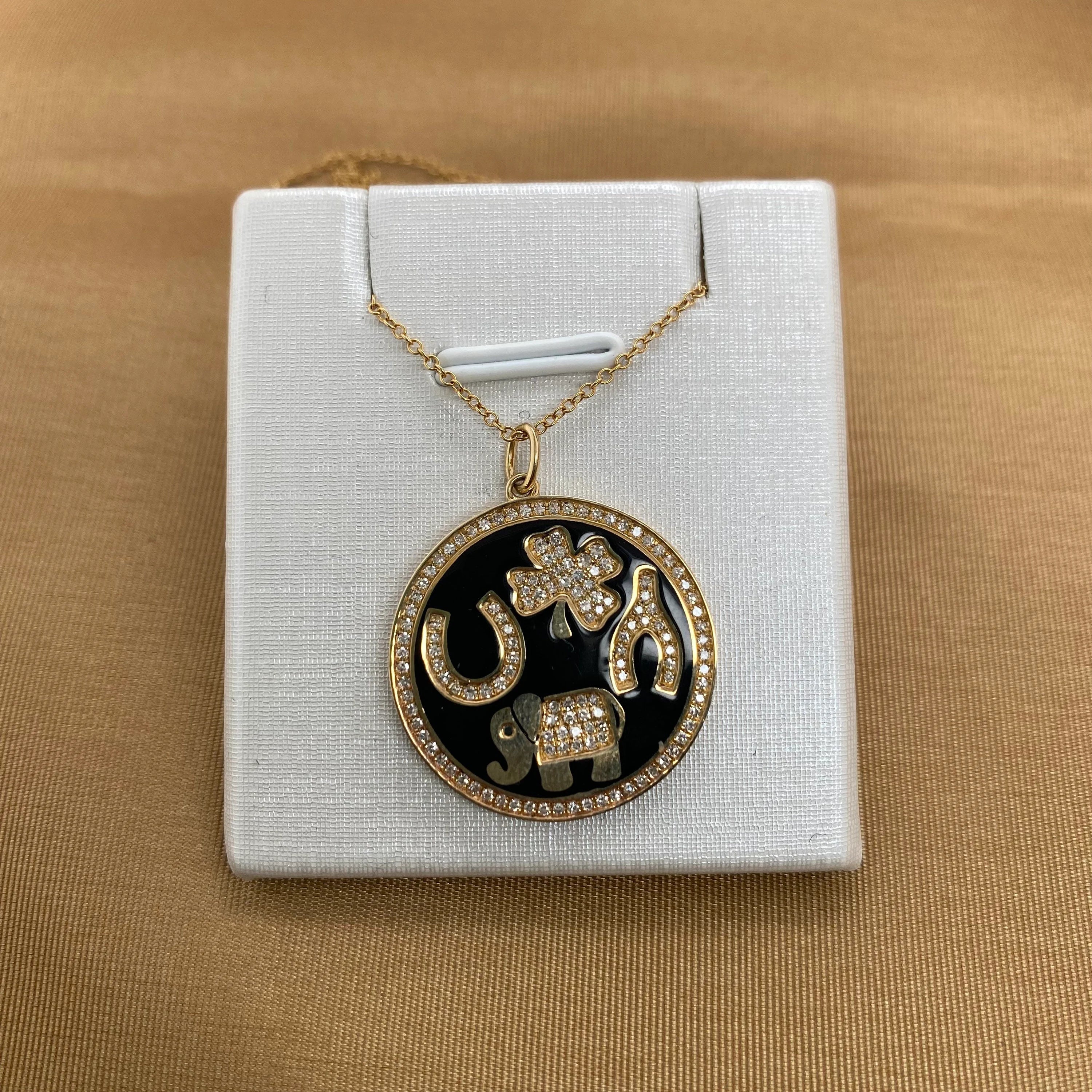 Black Enamel Four Charms Disc Necklace