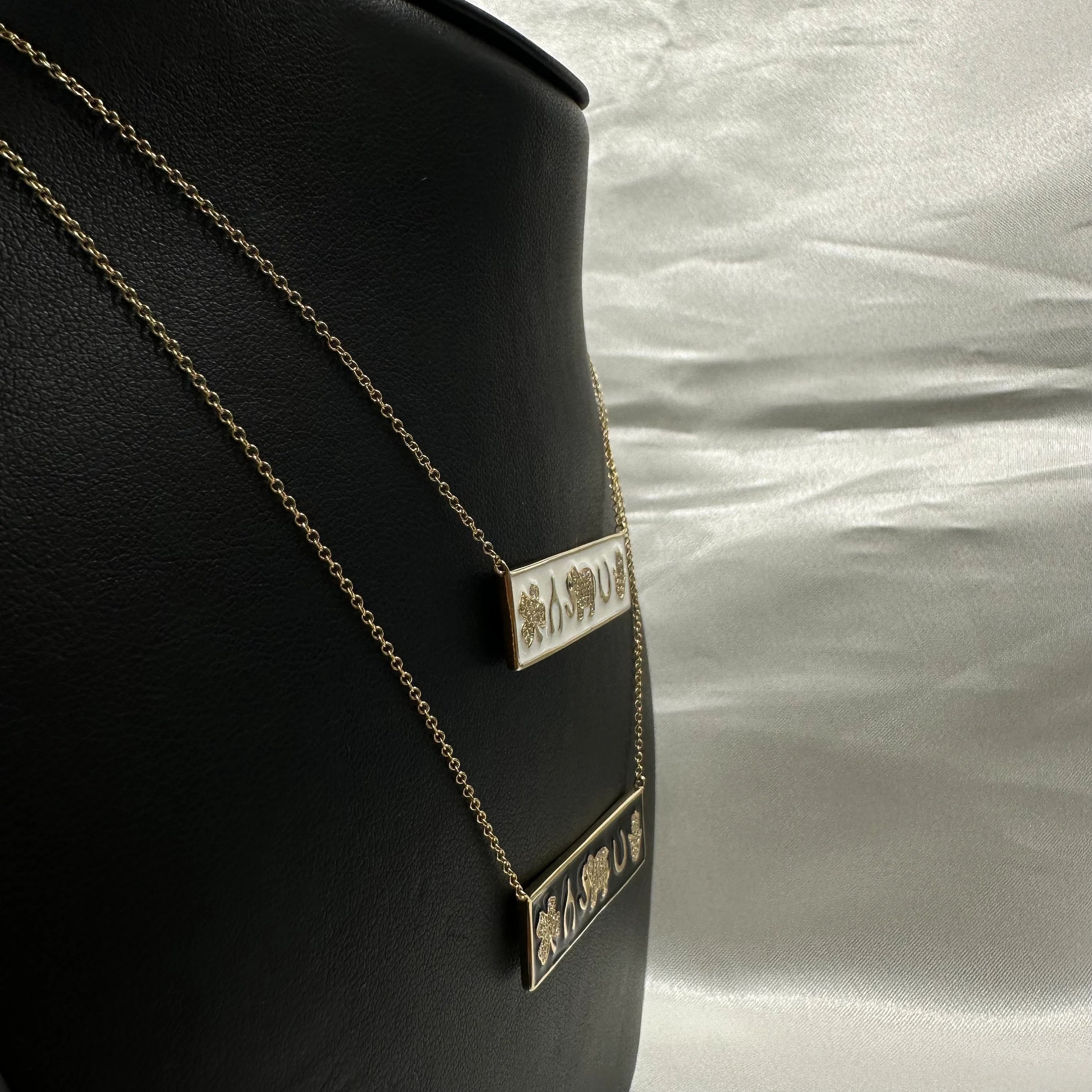 Black Enamel Five Charms Bar Necklace