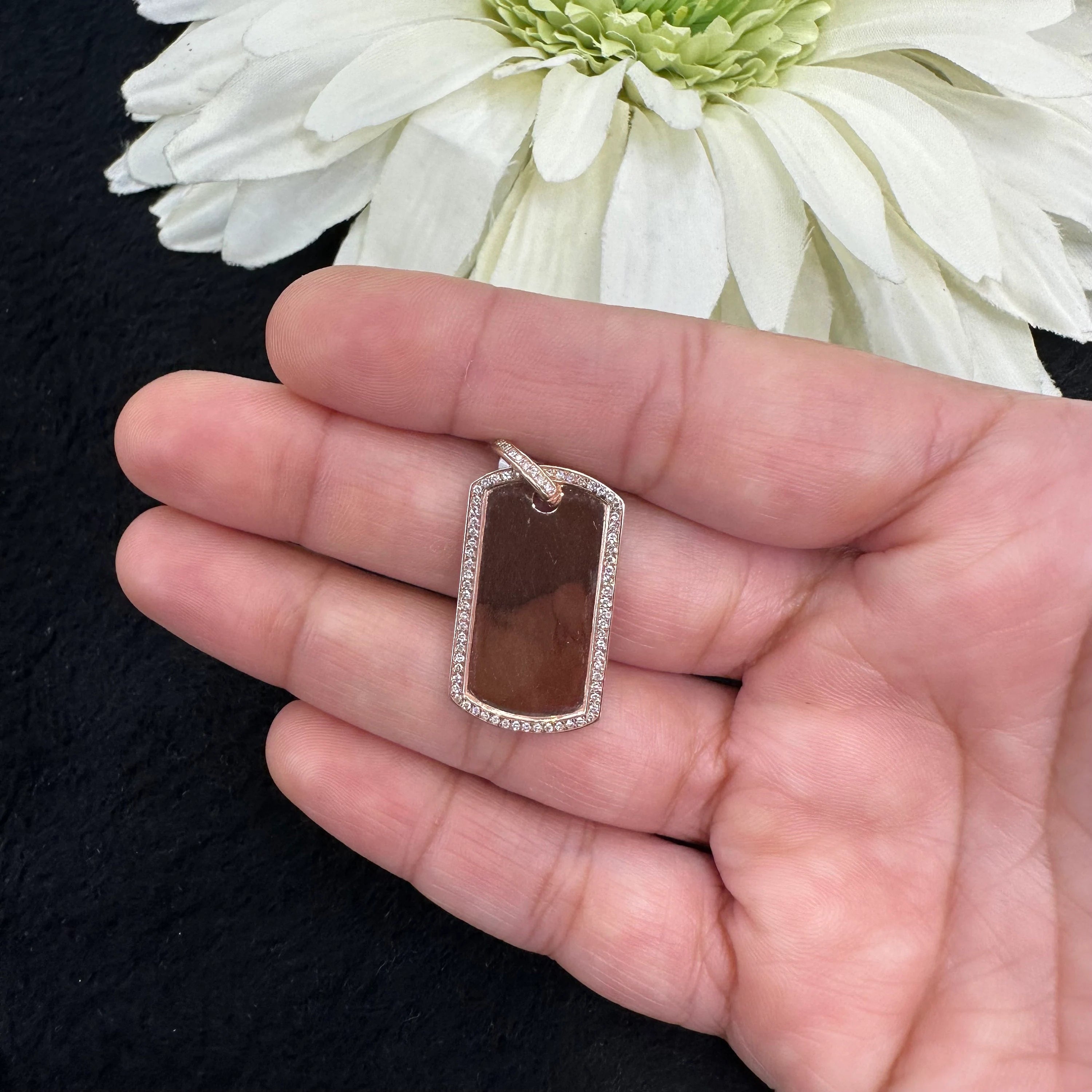 Diamond Framed Dog Tag Pendant