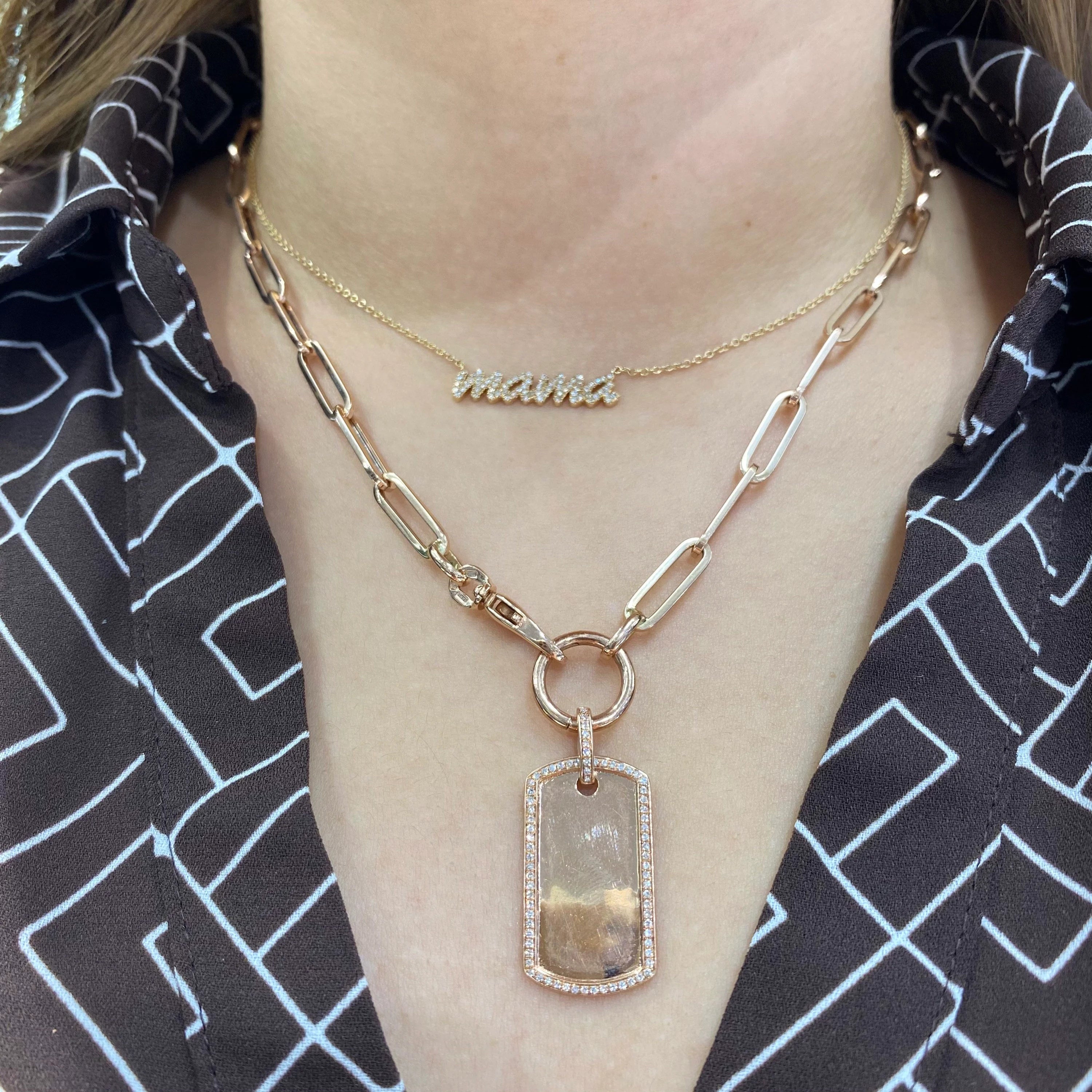 Diamond Framed Dog Tag Pendant