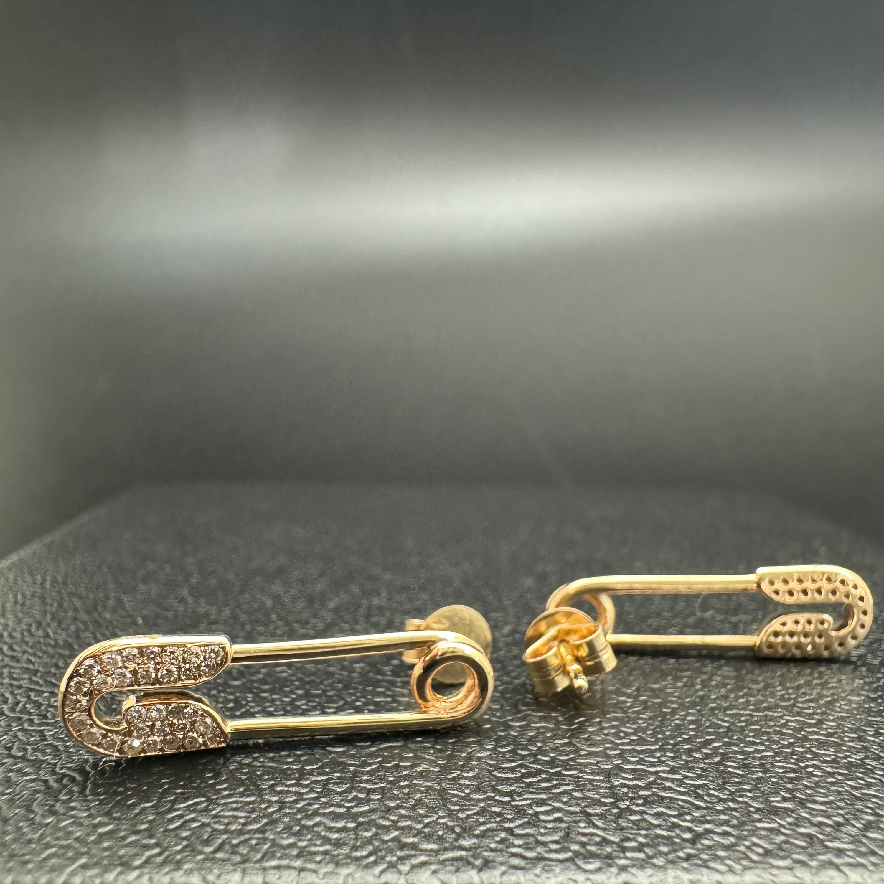 Diamond Safety Pin Earrings