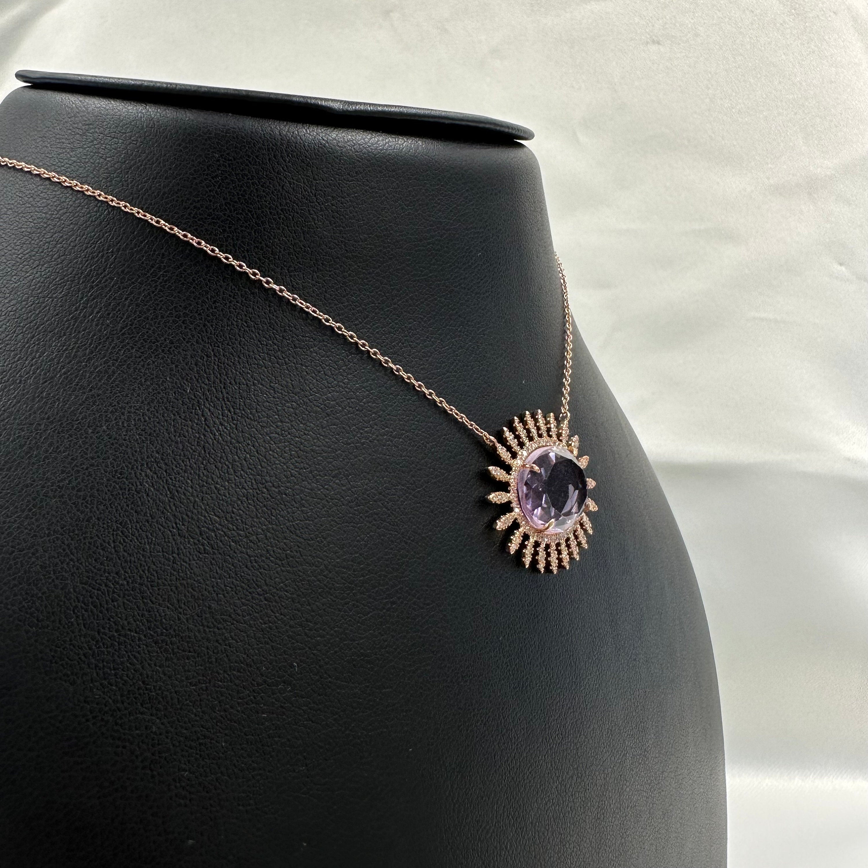 Diamond Pink Amethyst Necklace