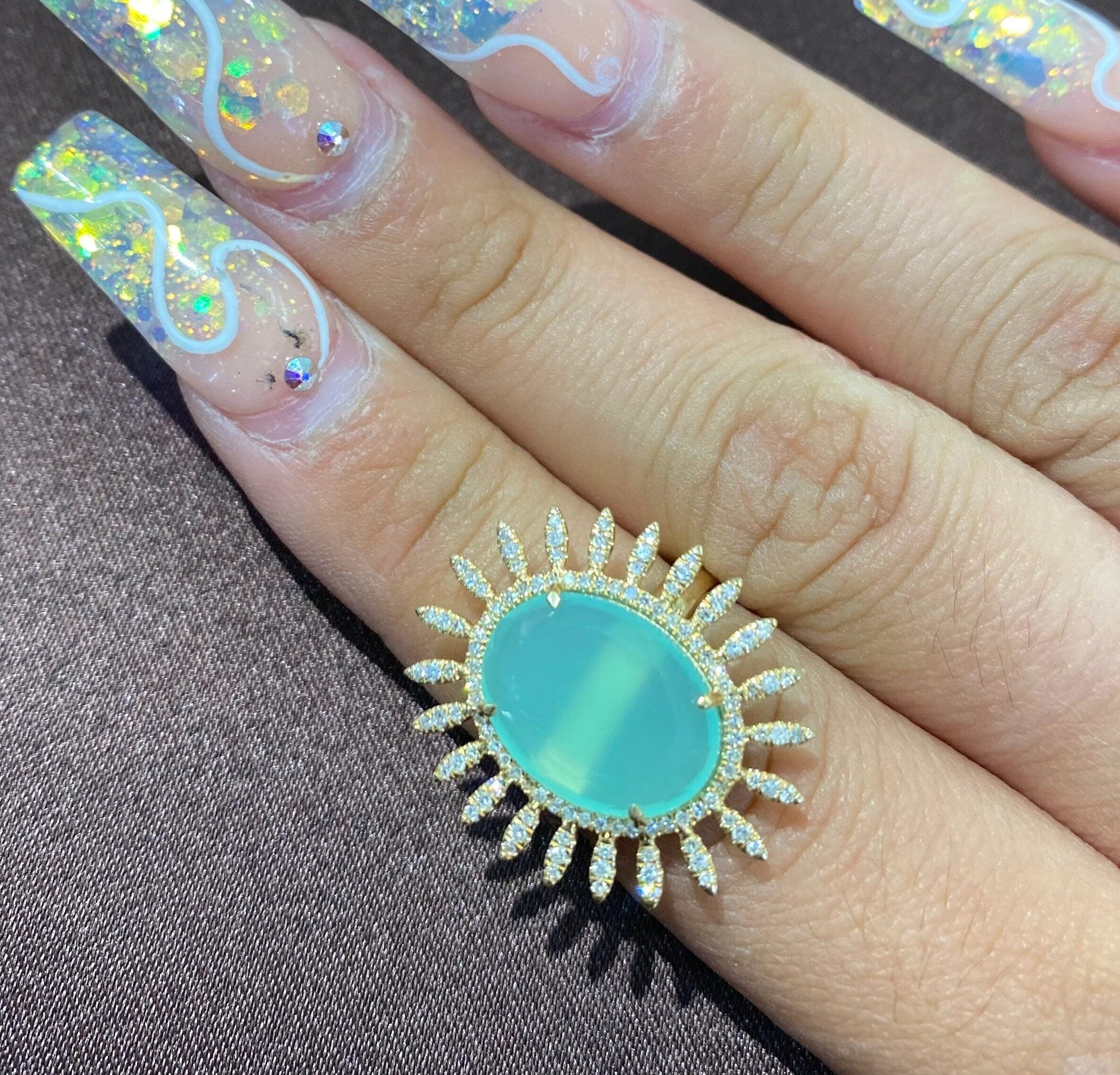 Aqua Chalce Floral Ring