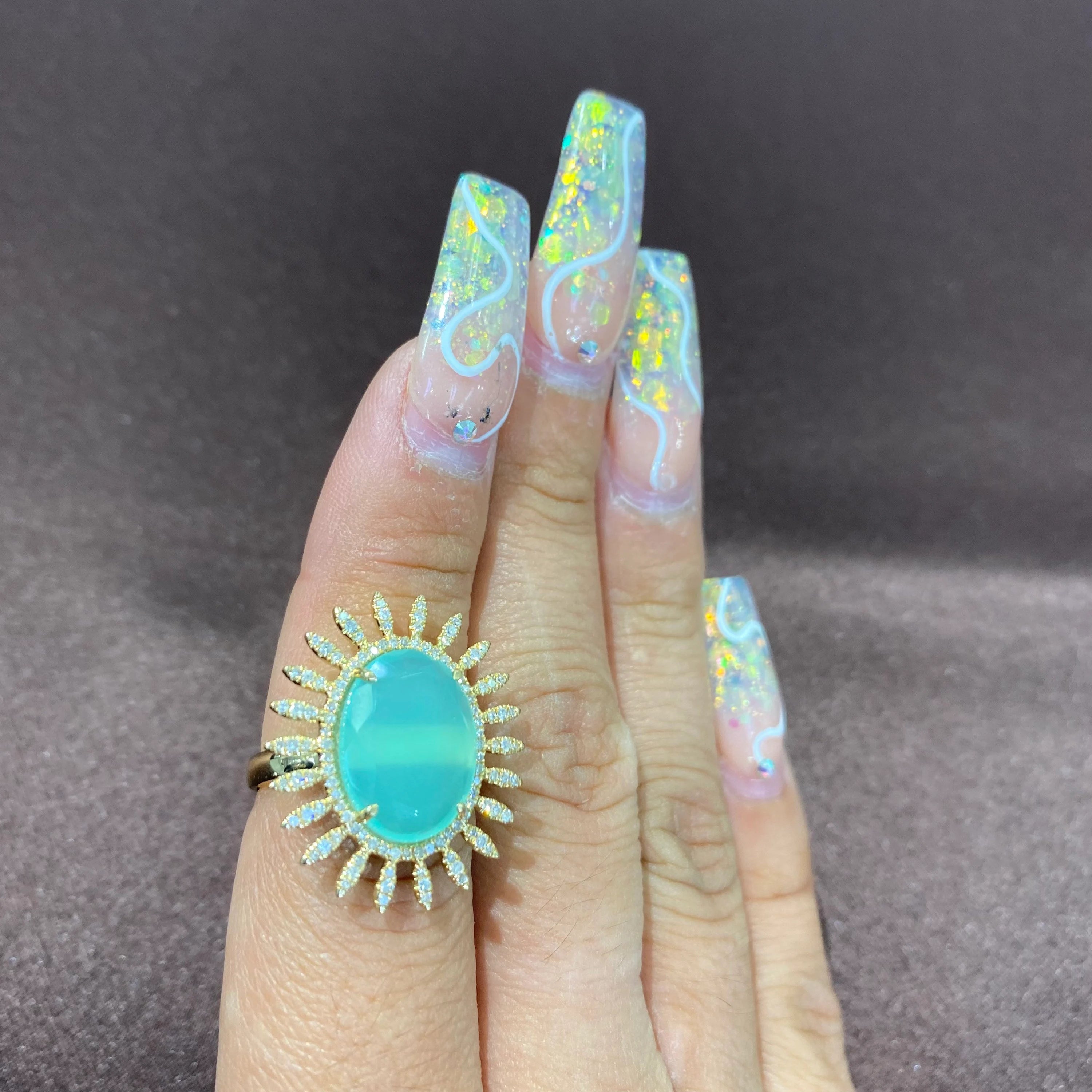 Aqua Chalce Floral Ring