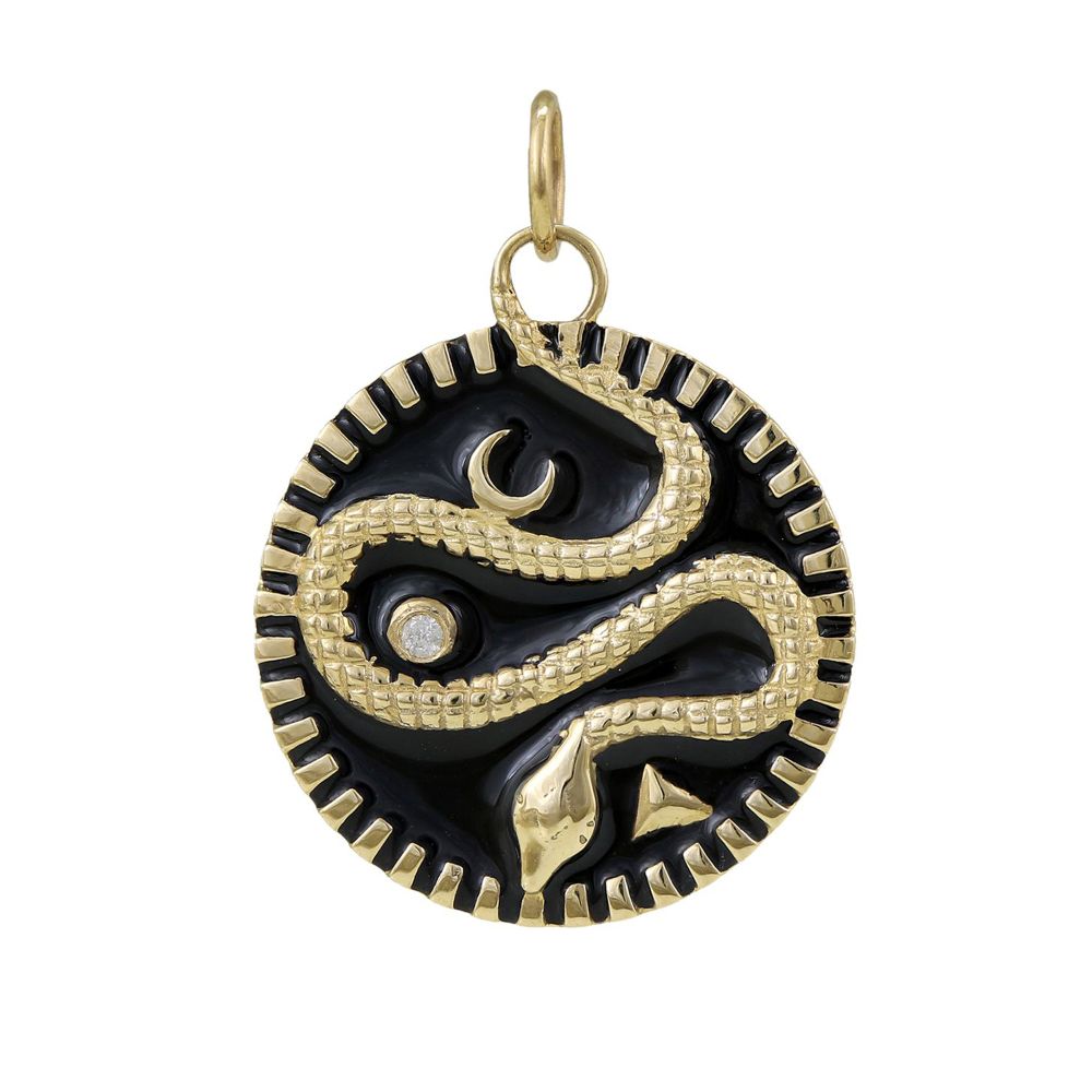 Diamond Snake Pendant Black Enamel 25mm