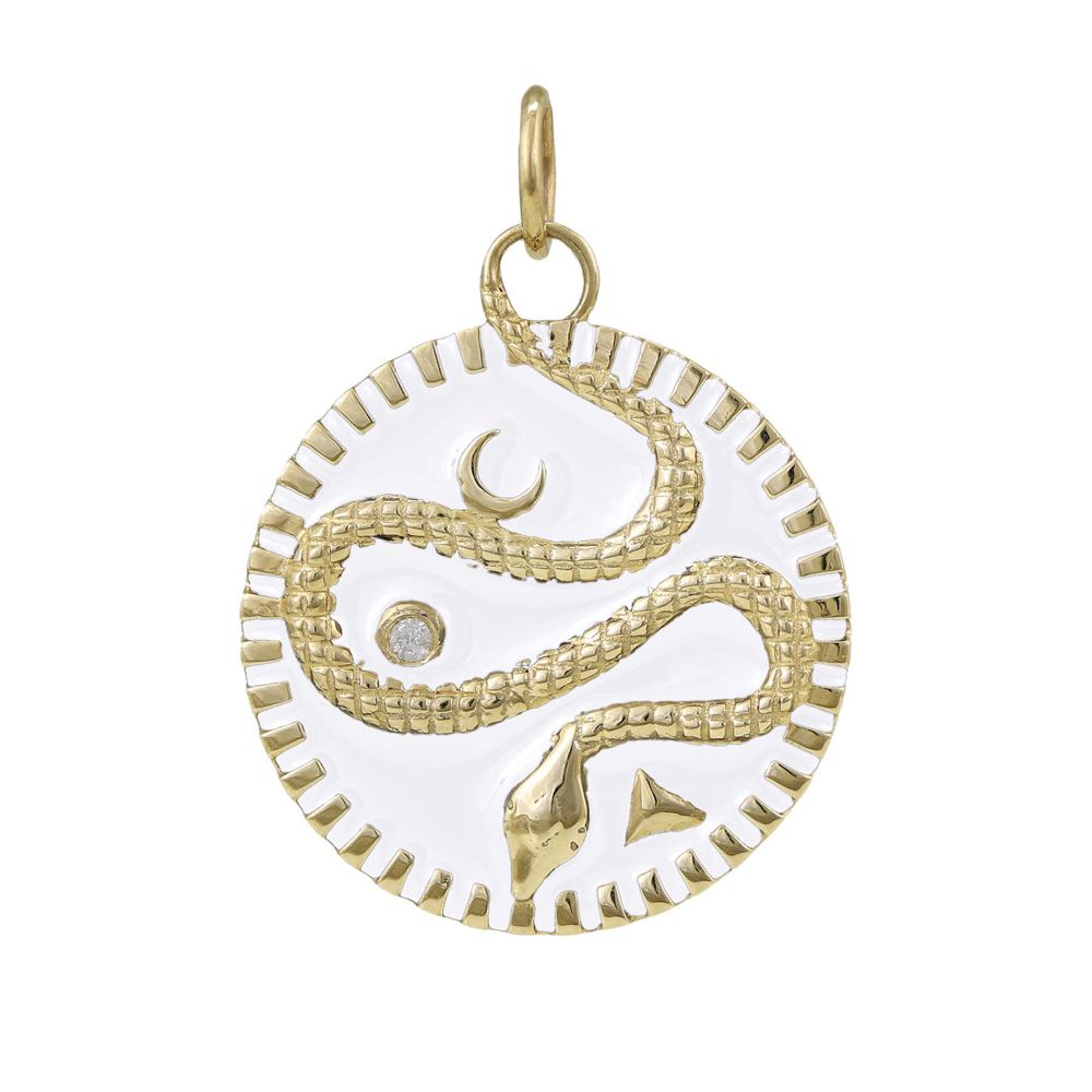 Diamond Snake Pendant White Enamel 25mm